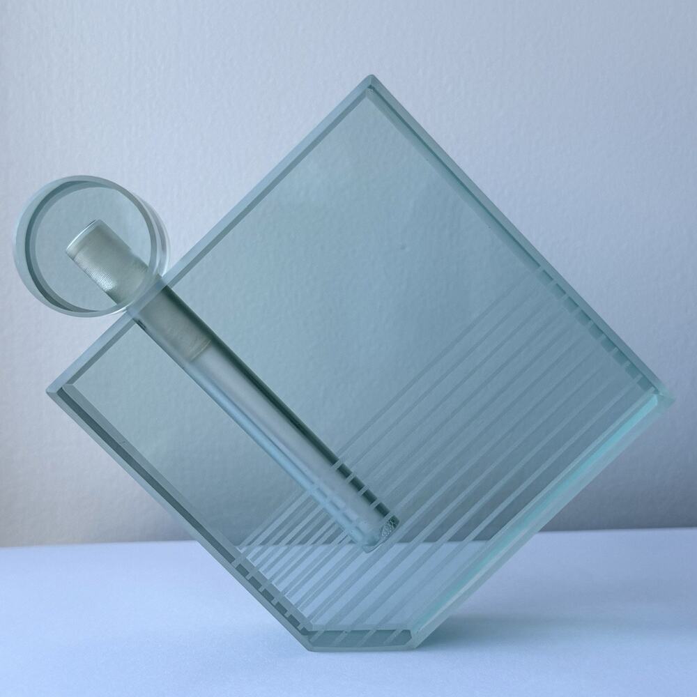 Max Leser Art Glass Geometric Square Perfume Bottle with Stopper Signed 5"x 5.5"